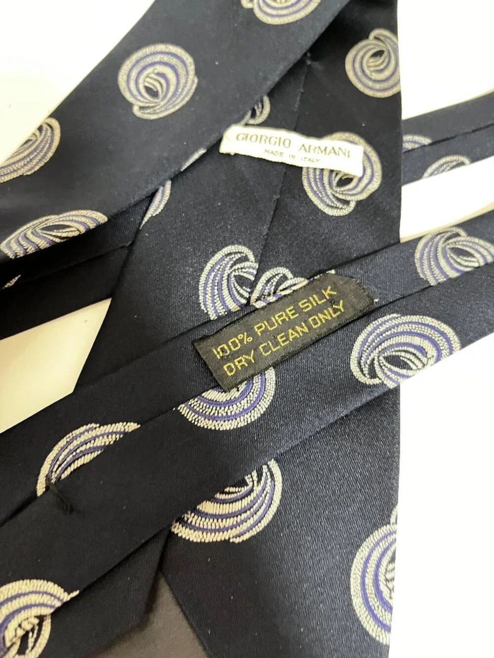 GIORGIO ARMANI Blue Silk Spiral-knot Pattern Men's CLASSIC Necktie/PREOWNED
